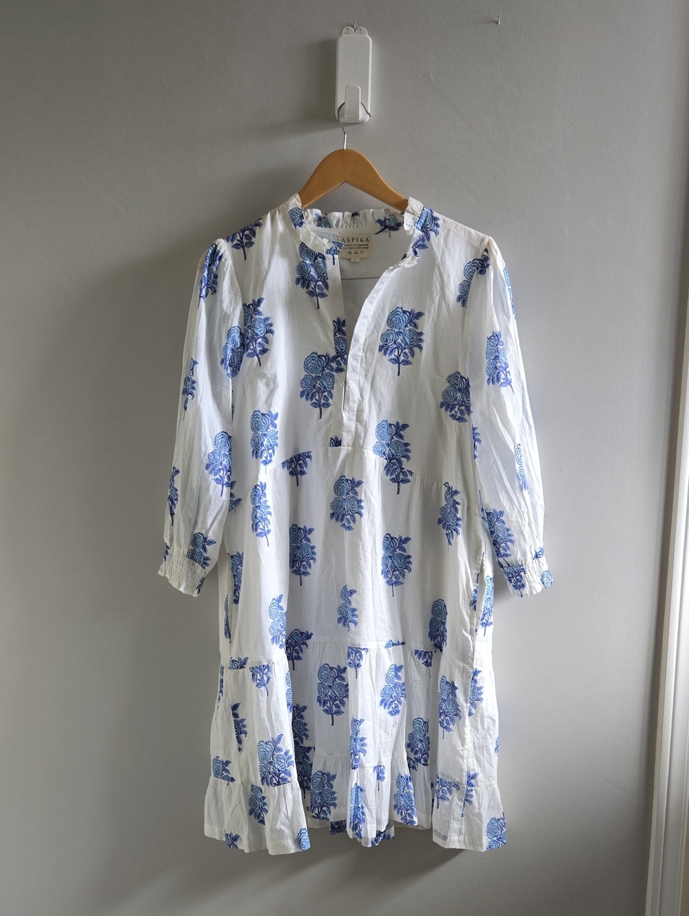 Aspiga Cotton Blue and White Tiered Midi Dress Size Large